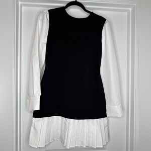 Women’s White and Black Pleated Blouse Mini Dress